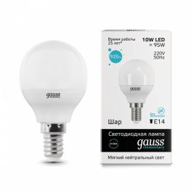 Лампа (LED) Светодиодная Gauss 10W E14 4100K Elementary Globe 53120 / Гаус