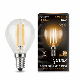 Лампа (LED) Светодиодная Gauss 5W E14 2700K Filament Globe 105801105 / Гаус