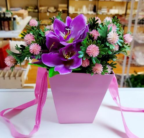 Коробка для цветов Трапеция цвет розовый 15,3*13*8,7 см