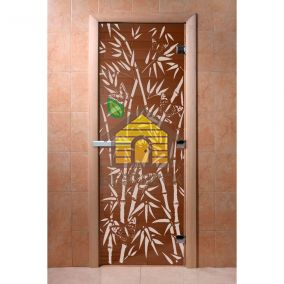 Дверь стеклянная для сауны бани DW "Бамбук и бабочки бронза"