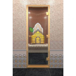 Дверь стеклянная DW хамам В Золотом Профиле