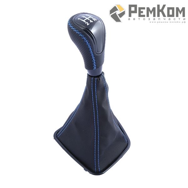 RK11076 * Ручка КПП с чехлом для а/м 2170-2172 в стиле VES,  кожа, черная вставка, синяя строчка