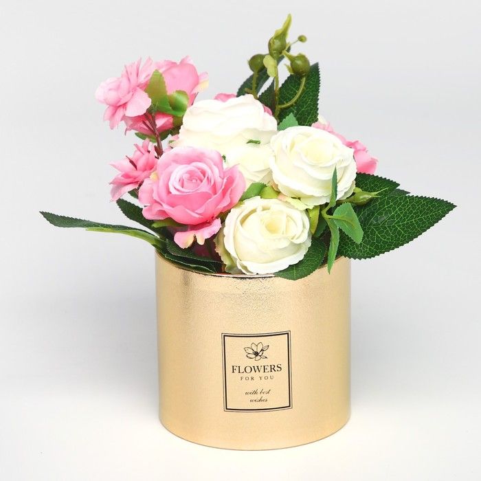 Шляпная коробка «Flowers», золотая, 12 х 12 см