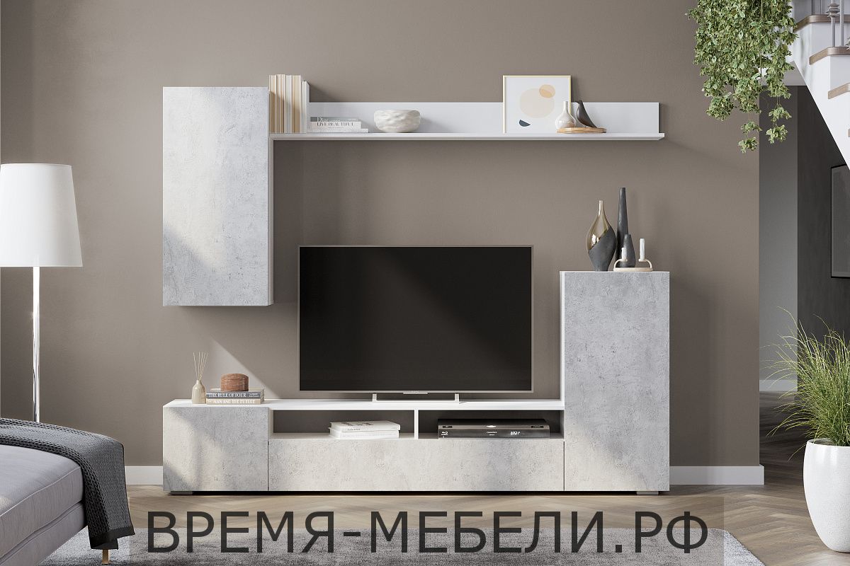 Мебель для гостиной "МГС 4" Белый / Цемент светлый