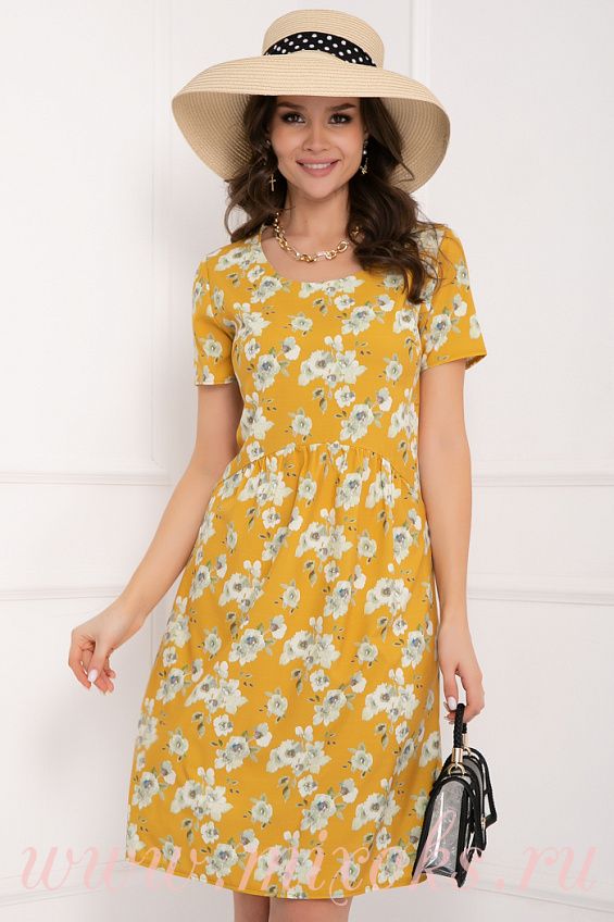 Платье желтое с цветами Лагарини