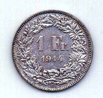 1 франк 1914 Швейцария AUNC Редкий год