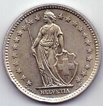 2 франка 1958 Швейцария Редкий год