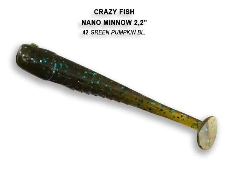 Приманка Crazy Fish Nano minnow 2.2, цвет 42 - Green Pumpkin BL.