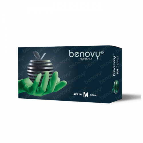 BENOVY Nitrile MultiColor, перчатки нитриловые, зеленые, 50 пар в упаковке