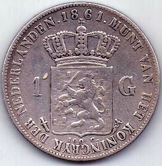 1 гульден 1861 Нидерланды XF