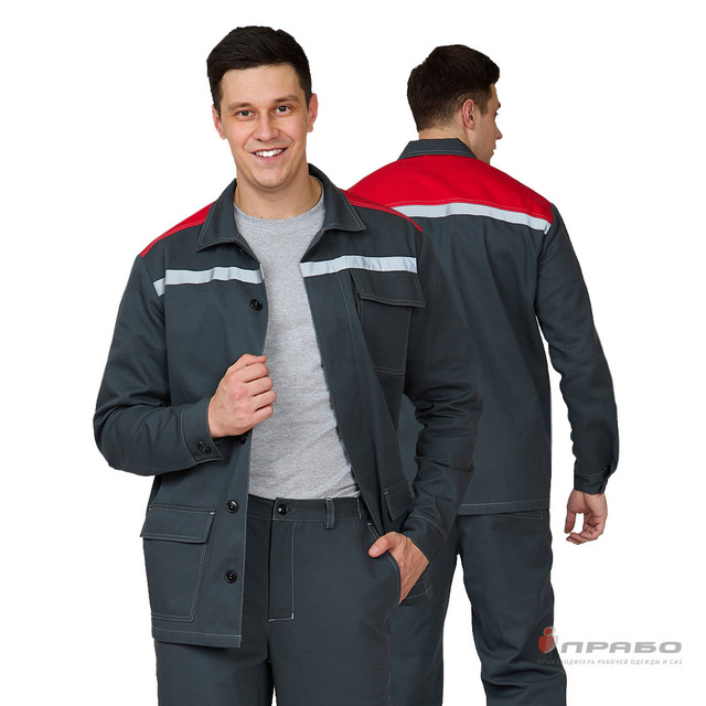 Костюм мужской "Оптимал 1" тёмно-серый/красный (куртка и брюки) (Кос169-2021)