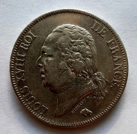5 франков 1822 Франция AUNC Людовик XVIII