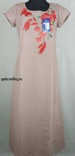 Платье льняное Аппликация (бежевое)рр46