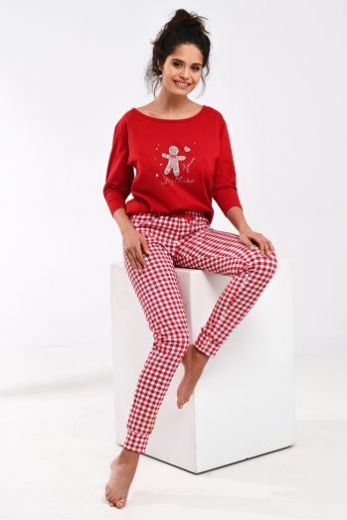 Пижама женская SENSIS Christmas Cookie, лонгслив и брюки, красный