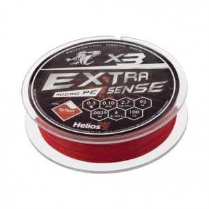 Шнур плетеный Helios Extrasense X3 PE 0.3/6LB 0,10мм 92м Red HS-ES-X3-0.3/6LB