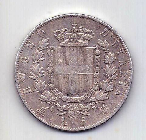 5 лир 1874 Италия XF