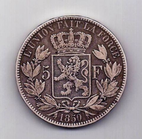 5 франков 1850 Бельгия XF