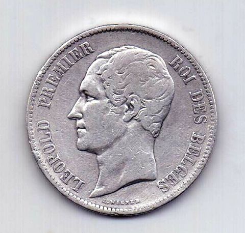 5 франков 1849 Бельгия XF Редкий тип