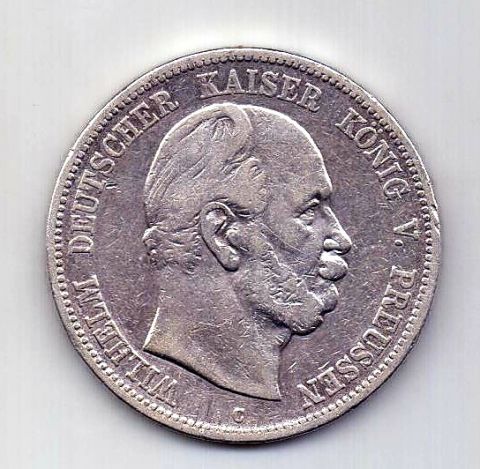 5 марок 1876 Пруссия XF Клеве Германия