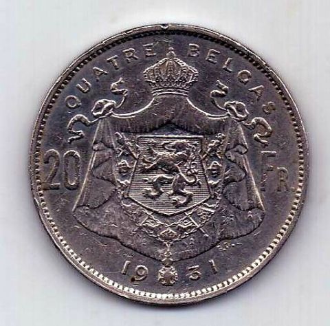 20 франков 1931 Бельгия Редкость XF