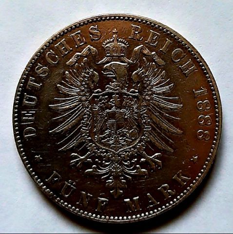 5 марок 1888 Гамбург AUNC Редкий год