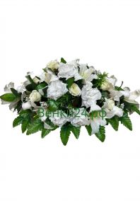 Фото Ритуальная композиция на могилу/гроб Элит №6 из белых роз и лилий