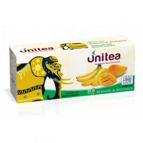 Чай цейлонский зеленый со вкусом манго и банана, Unitea, 25 пак., 50 г, Шри-Ланка