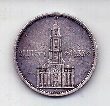 5 марок 1934 Германия Е Редкость XF