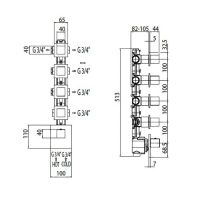Внешняя квадратная часть термостатического смесителя Bossini для душа на 5 выходов Z032208 схема 2
