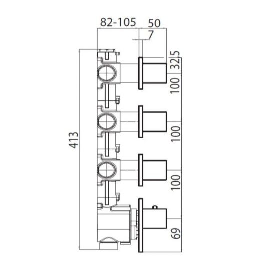 Встраиваемая часть термостатического смесителя Bossini APICE высокой пропускной способности на 3 выхода, с вентилями Z030202000 (для Z035205) ФОТО