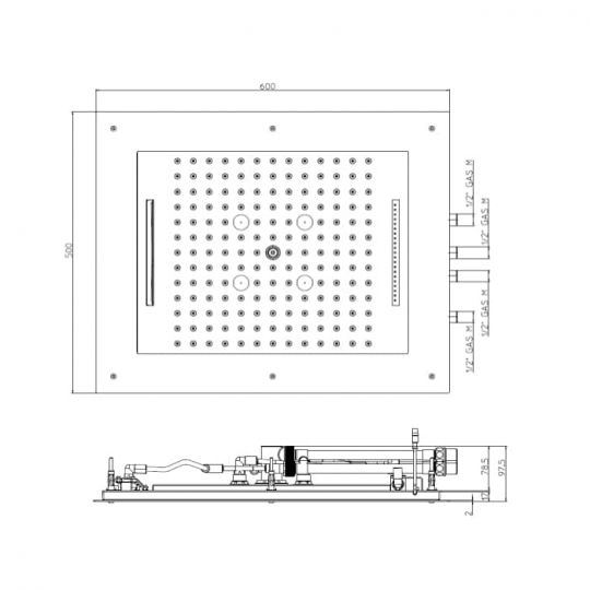 Верхний душ Bossini Frame с хромотерапией HI0928 схема 2