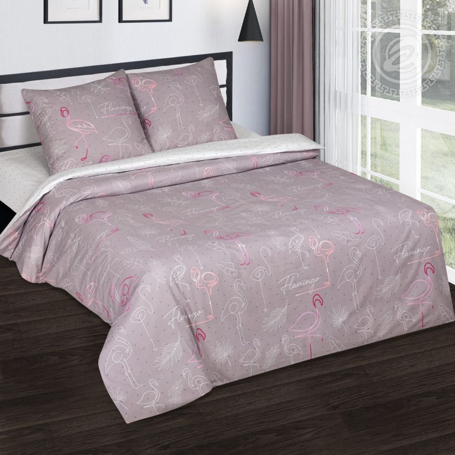 «Фламинго» (DE LUXE с простынью на резинке) постельное белье Поплин Евро