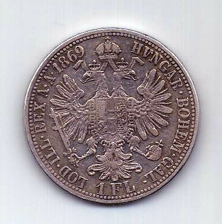 1 флорин 1869 Австрия Редкий год XF