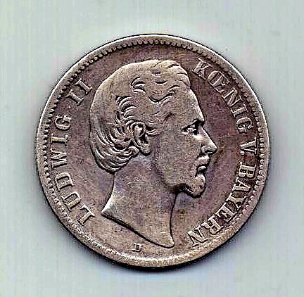 2 марки 1876 Бавария Германия XF