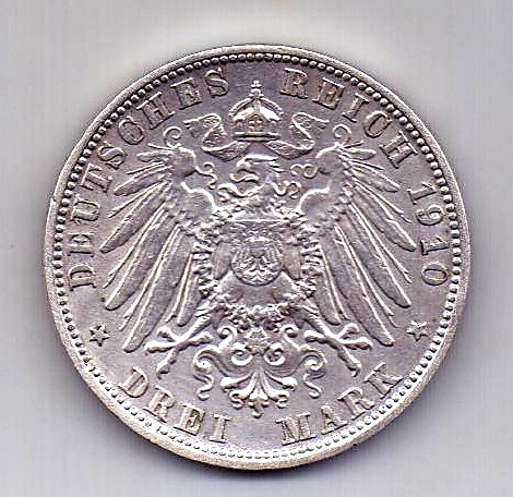 3 марки 1910 Бавария AUNC Германия