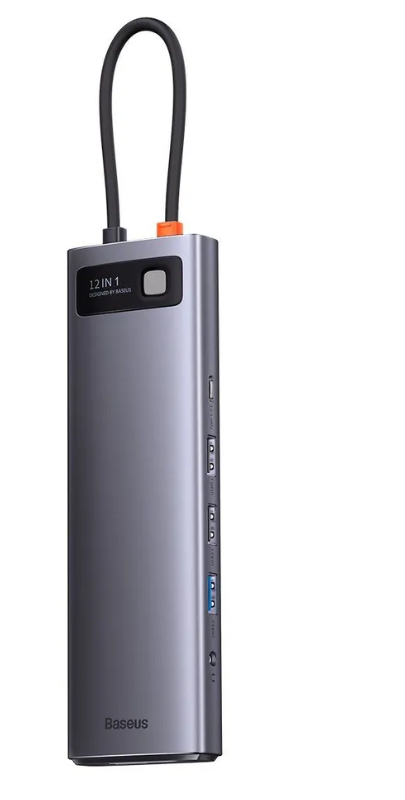 Хаб Baseus Metal Gleam Series 12-in-1 (Type-C - HDMI+USB+Type-C+PD+RJ45+SD/TF+DP+3.5mm) Серый WKWG020213