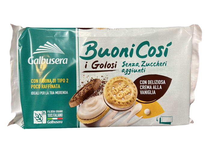 Печенье песочное с ванильным кремом без сахара Galbusera 160 г, BuoniCosì Farcito 160 g