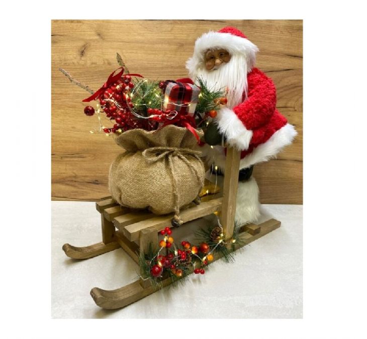 Санта на санях с подарками ретро