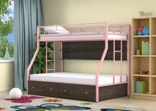 Двухъярусная кровать Милан Розовый ящики полка Венге