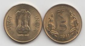 Индия 5 рупий 2011-2019 UNC
