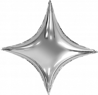 Звезда четырёхконечная серебряная шар фольгированный с гелием
