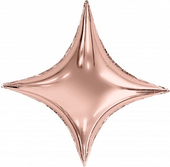 Звезда четырёхконечная розовое золото шар фольгированный с гелием
