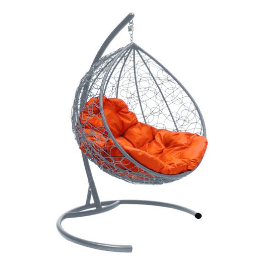 МГККР-13-07 Подвесное кресло КАПЛЯ с ротангом серое, оранжевая подушка