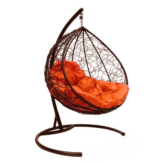МГККР-12-07 Подвесное кресло КАПЛЯ с ротангом коричневое, оранжевая подушка