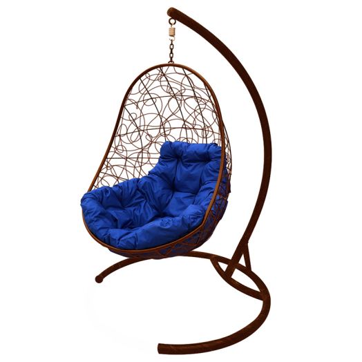 МГКОР-12-10 Подвесное кресло ОВАЛ с ротангом коричневое, синяя подушка