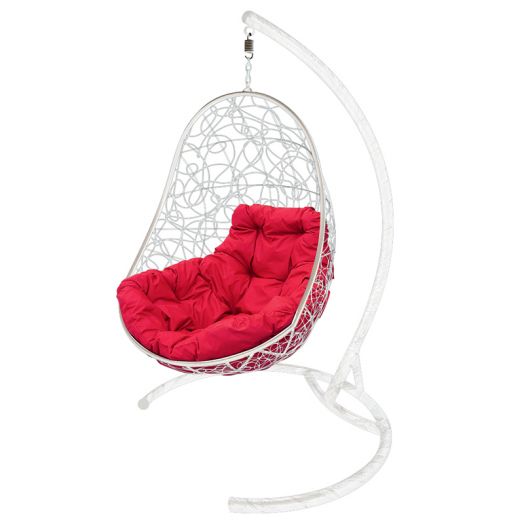 МГКОР-11-06 Подвесное кресло ОВАЛ с ротангом белое, красная подушка