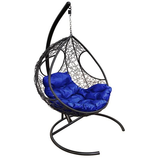 МГКДР-14-10 Подвесное кресло ДОЛЬКА с ротангом чёрное, синяя подушка