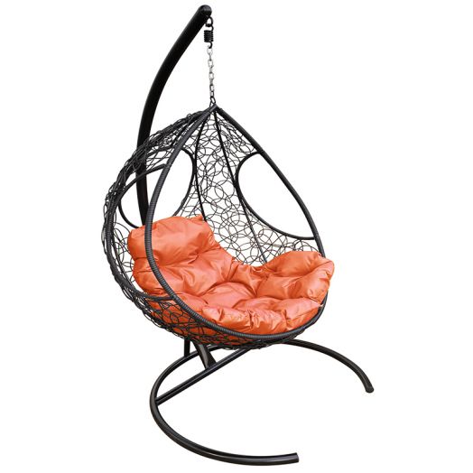 МГКДР-14-07 Подвесное кресло ДОЛЬКА с ротангом чёрное, оранжевая подушка