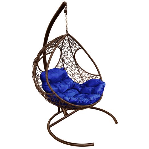 МГКДР-12-10 Подвесное кресло ДОЛЬКА с ротангом коричневое, синяя подушка