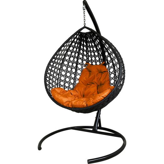 МГККЛР-14-07 Подвесное кресло КАПЛЯ ЛЮКС с ротангом чёрное, оранжевая подушка